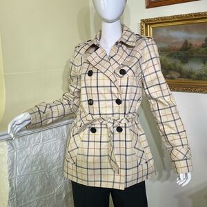 Coach Women's Tattersall Plaid Belted Short Classic Lined Trench Coat